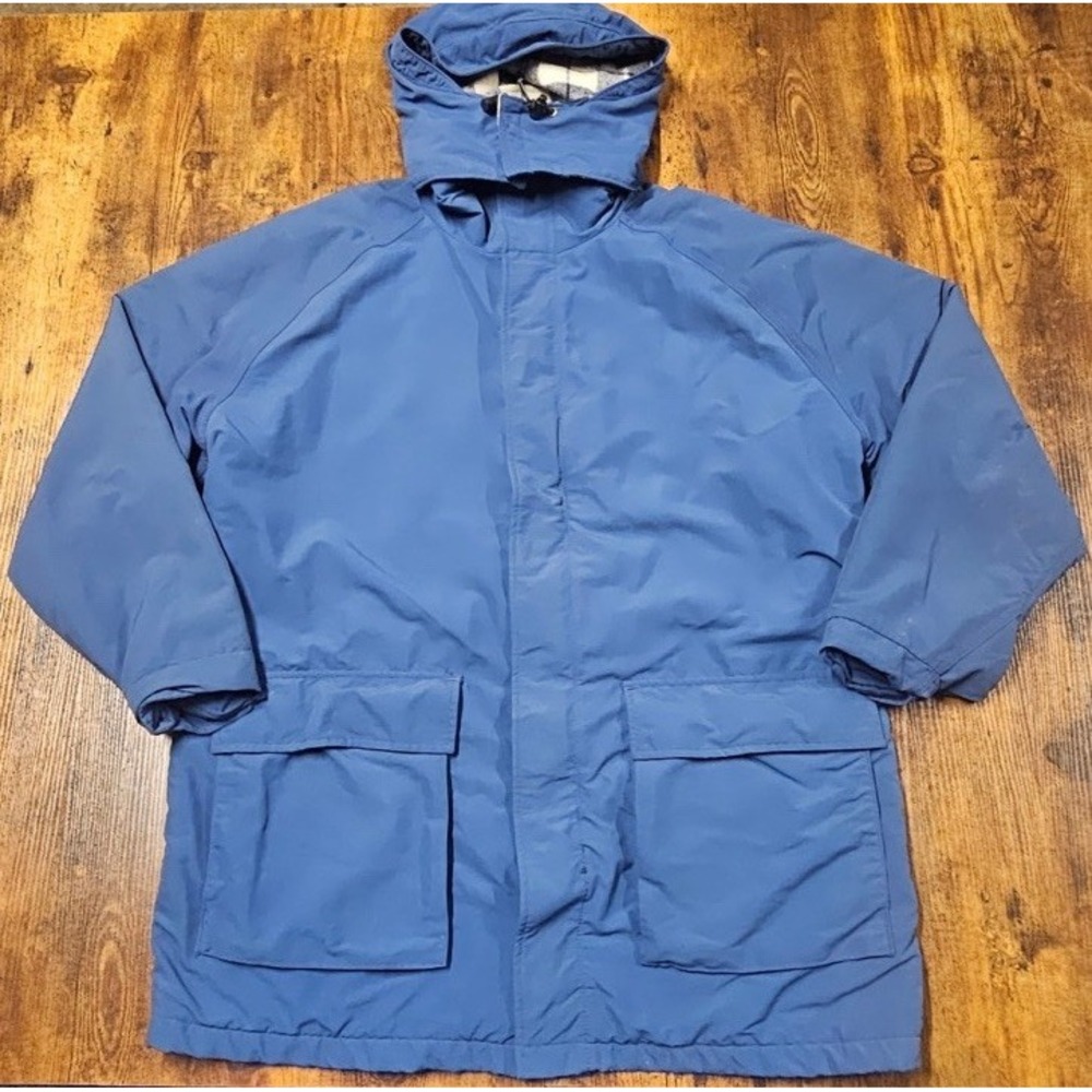 Vintage Woolrich Blue Parka Plaid Wool Lined Field Cargo Jacket 2XL Thinsulate